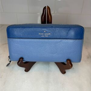 Kate Spade Wallet Leather Blue Jackson Color-block Pebbled Zip-Around Wallet